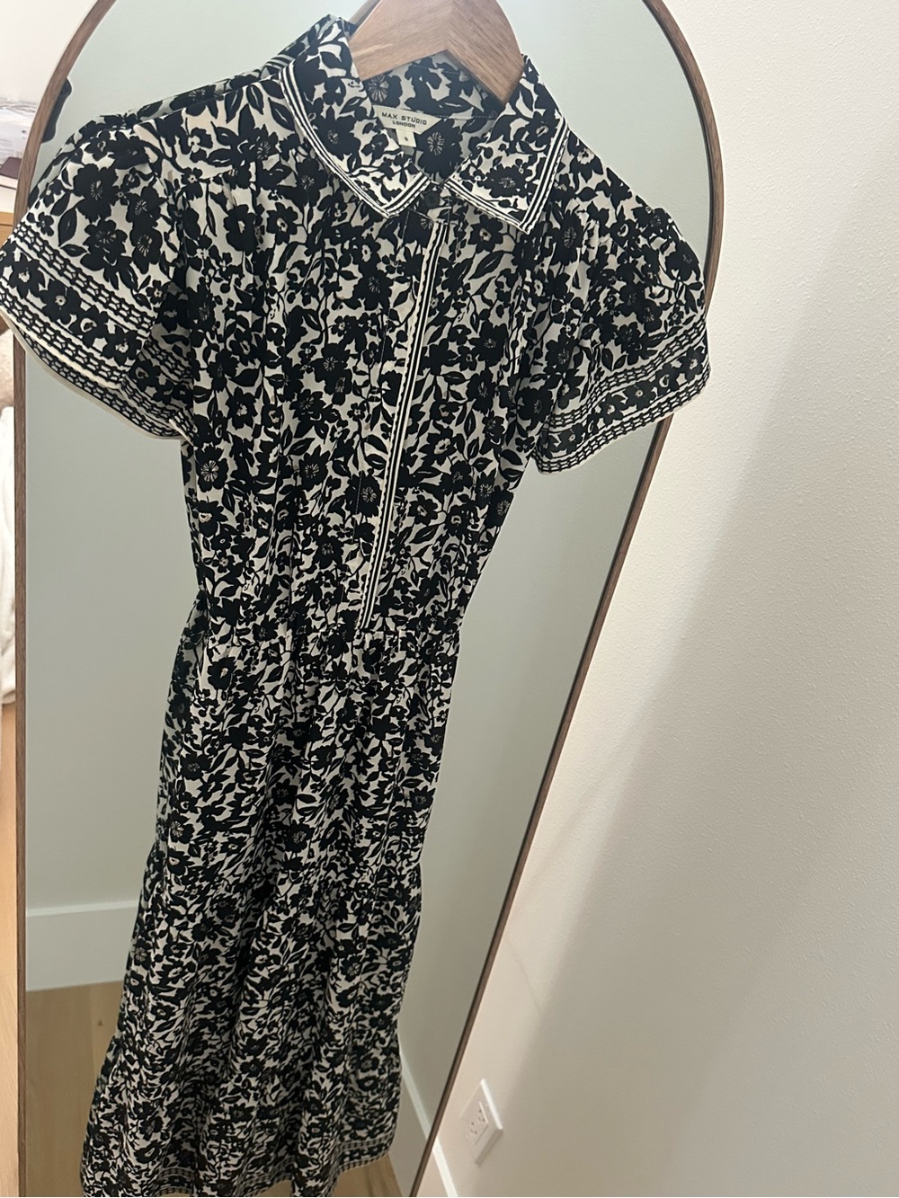 Black & Cream Floral Collared Midi Dress